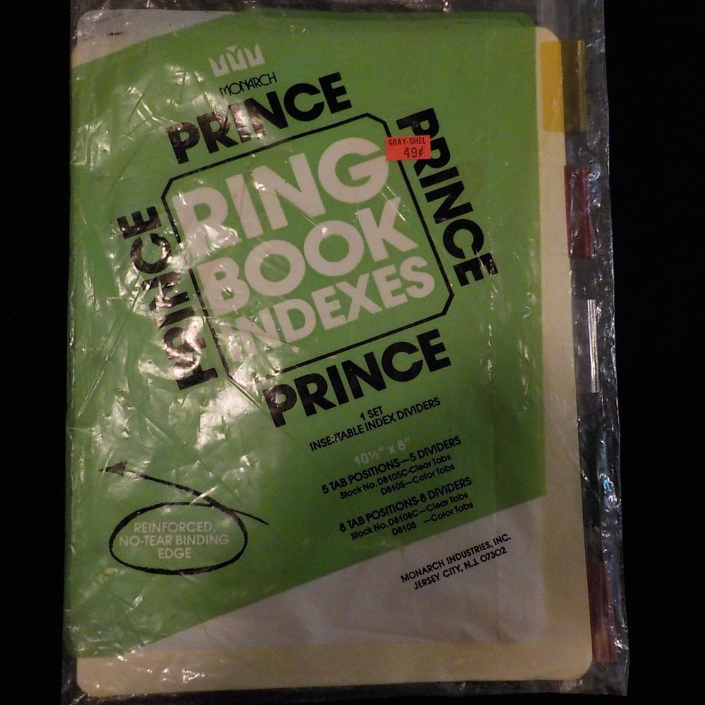 MONARCH PRINCE RING BOOK INDEXES 1 SET 101/2" X 8" 5 TAB POSITIONS/DIVIDERS